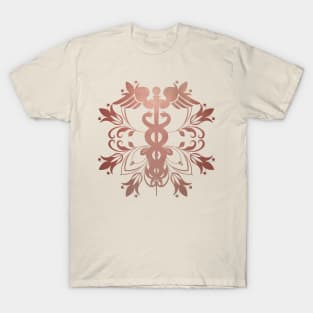 Abstract Floral Caduceus - Pink T-Shirt